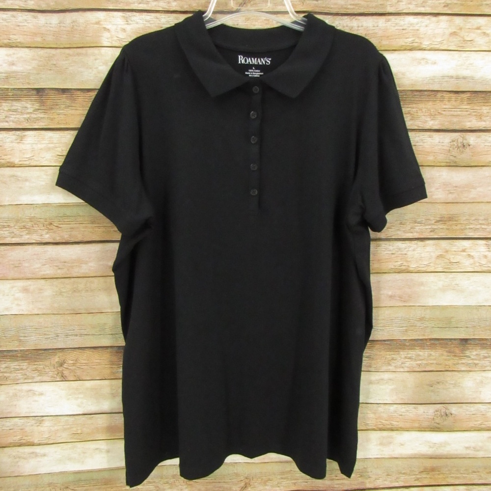 ROAMAN'S Men's Black Short Sleeve Polo L